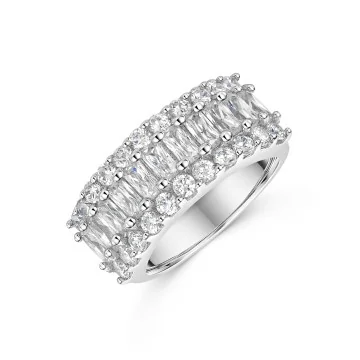 Silver Baguette & Round Brilliant Cubic Zirconia Fancy Band