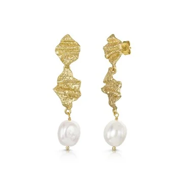 18ct Yellow Gold Vermeil Long Fancy Drop Pearl Earrings