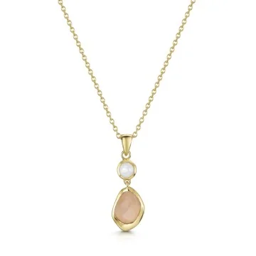 18ct Yellow Gold Vermeil Peach Moonstone & Pearl Pendant