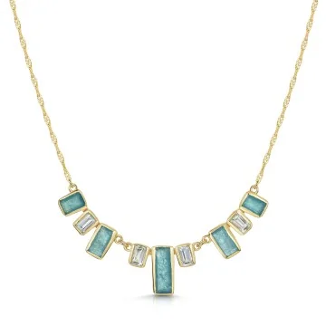 18ct Yellow Gold Vermeil Blue Topaz & Green White Jade Necklet