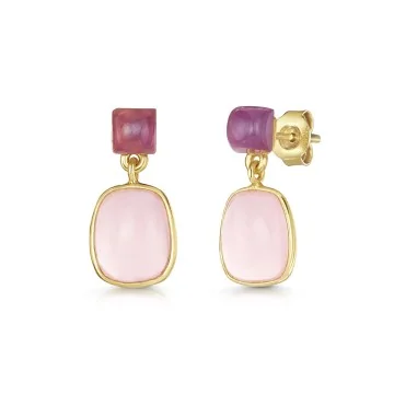18ct Gold Vermeil Lavender & Pink Rose Jade Drop Earrings