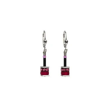 Coeur De Lion Geocube Pink and Red Crystal Drop Earrings 4409/20-1500