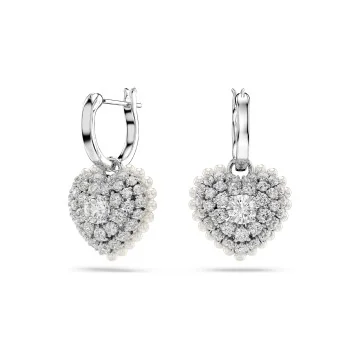 Swarovski Hyperbola Rhodium Plated Crystal Pearl Heart Drop Earrings 5684384