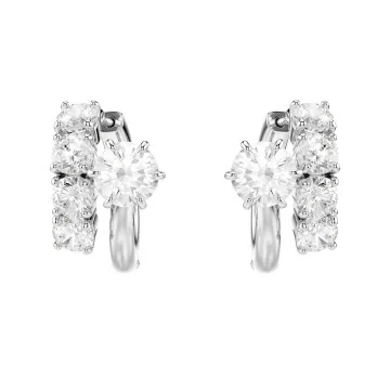 Swarovski Round Cut Matrix White Rhodium Plated Hoop Earrings 5753572