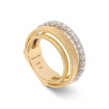 Marco Bicego 18ct Yellow Gold 4 Strand Coil Ring with Diamond Pavé Band AG363_B_YW_M5