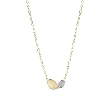 Marco Bicego Lunaria 18ct Yellow Gold 0.09ct Diamond Pave Leaf Necklace CB2591 B YW