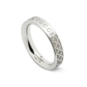 Gucci Sterling Silver Diamante Engraved 4mm Ring YBC 843813 001