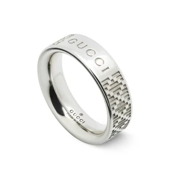 Gucci Sterling Silver Diamante Engraved 6mm Ring YBC 843748 001