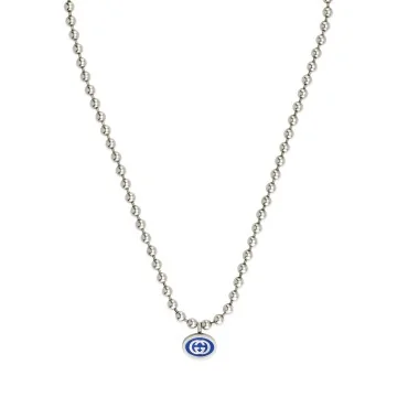 Gucci Silver and Blue Boule Necklace YBB753438002