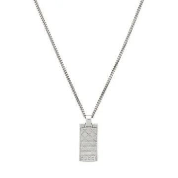 Gucci Sterling Silver Diamante Engraved Pendant Necklace YBB 843607 001