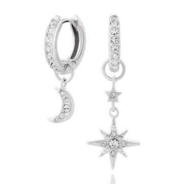 Olivia Burton Celestial Moon &amp; North Star Silver Huggie Hoops OBJCLE38