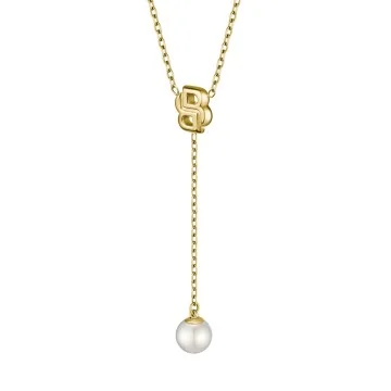 BOSS Mirelle Gold-Tone Steel Double B Monogram Pearl Drop Necklace 1580838
