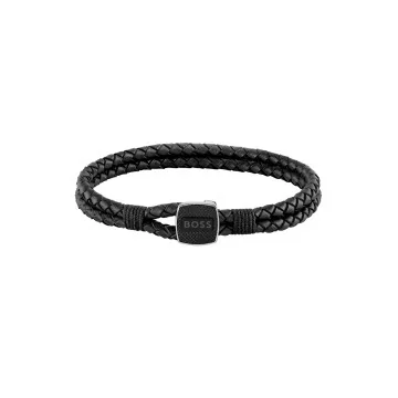BOSS Jewellery Seal Black Leather Mens Bracelet 1580047M