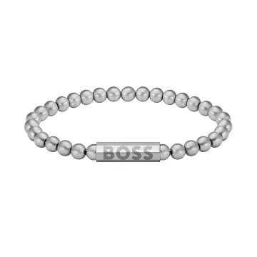 BOSS Sphere Silver Tone Cuff Bracelet with Logo Closure 1580658M 