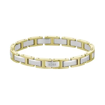 BOSS Mens Nolan Two-Tone Steel H-Link Cuff Bracelet 1580793