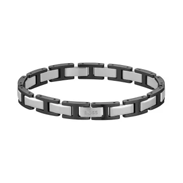 BOSS Nolan Two Tone Black Stainless Steel H-Link Mens Bracelet 1580794