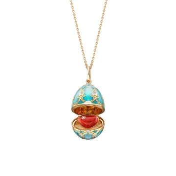 Fabergé Heritage Yellow Gold Turquoise Guilloché Enamel Heart Surprise Locket Pendant 1151FP2016
