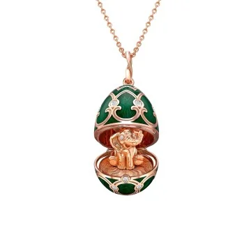 Faberg&eacute; Heritage Rose Gold Green Guilloch&eacute; Enamel Elephant Surprise Locket Pendant 1308FP2346