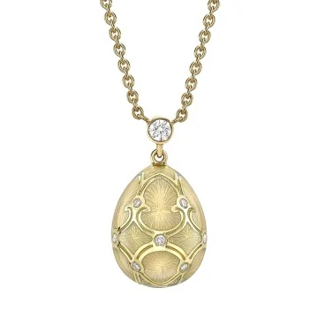 Fabergé Heritage Yellow Gold White Guilloché Enamel Petite Egg Pendant 1152FP1445