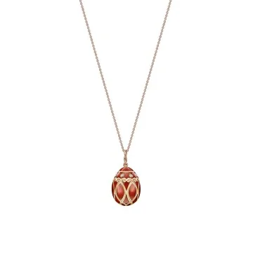 Fabergé Heritage Rose Gold Red Guilloché Enamel Egg Pendant 213FP1861