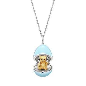 Faberg&eacute; Essence White Gold, Yellow Gold & Sapphire Teddy Surprise Pendant 1245FP2664/7