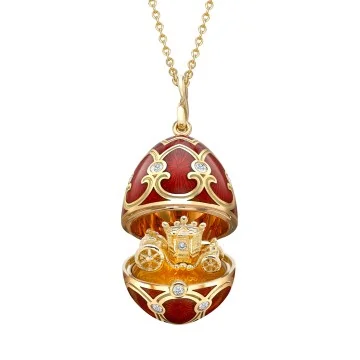 Fabergé Heritage Yellow Gold Diamond And Red Quilloché Enamel Gold State Coach Surprise Locket 1151FP3529