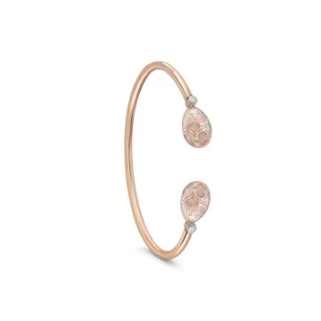 Fabergé Heritage Yellow Gold Pink Guilloché Enamel Open Set Bangle 1057BT1990