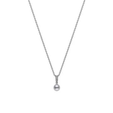 Mikimoto Akoya Morning Dew 8mm Pearl and Diamond Pendant PPL 403D W