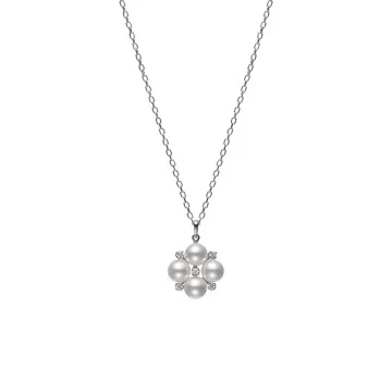 Mikimoto 5.25mm Pearl and Diamond Cluster Pendant PP 10981D W