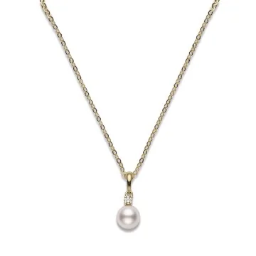 Mikimoto 18ct Yellow Gold A+ 6mm Pearl & 0.03ct Diamond Pendant PPS 602D K