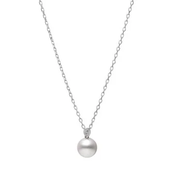 Mikimoto 18ct White Gold 7.75mm Pearl & Diamond Pendant PP 20591D W