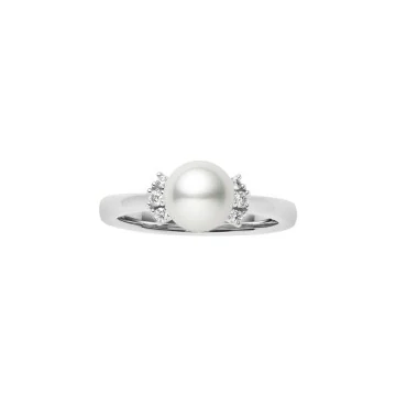 Mikimoto Akoya Pearl 18ct White Gold Diamond Cluster Ring PR 1516D W