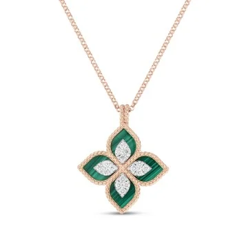 Roberto Coin Princess Flower 4.44ct Malachite 0.19ct Diamond Pendant Necklace
