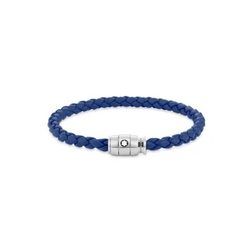 Montblanc Steel 3 Rings Closing and Blue Leather Bracelet 130899