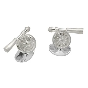 Deakin &amp; Francis Country Sterling Silver Fly Fishing Reel Cufflinks