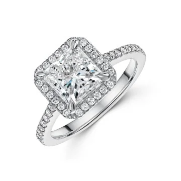 Platinum Lab Grown 2.25ct Princess Cut Diamond Halo Solitaire Ring