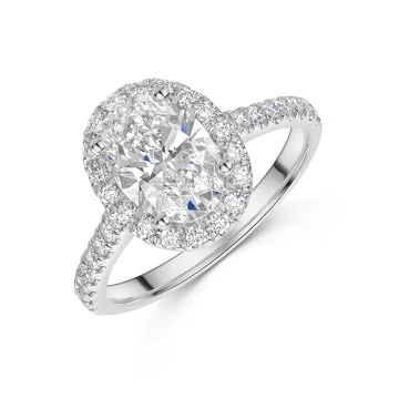 Platinum Oval 1.50ct Lab Grown Diamond Halo Ring with Diamond Shoulders