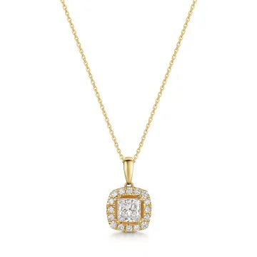 18ct Yellow Gold Princess Cut 1ct Lab Grown Diamond Halo Pendant 