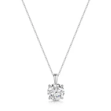18ct White Gold Round Brilliant 1.00ct Lab Grown Diamond 4 Claw Pendant