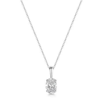 18ct White Gold Lab Grown 0.50ct Oval Cut Diamond 4 Claw Solitaire Pendant