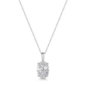 18ct White Gold Oval Cut 1.00ct Lab Grown Diamond 4 Claw Solitaire Pendant