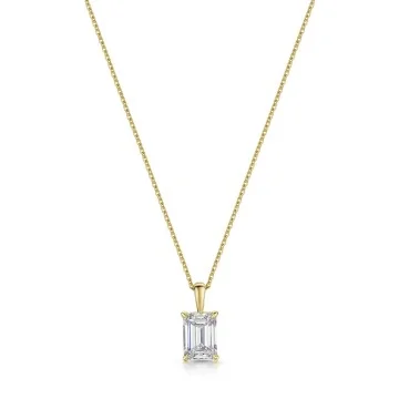 18ct Yellow Gold Emerald Cut 1.00ct Lab Grown Diamond 4 Claw Solitaire Pendant