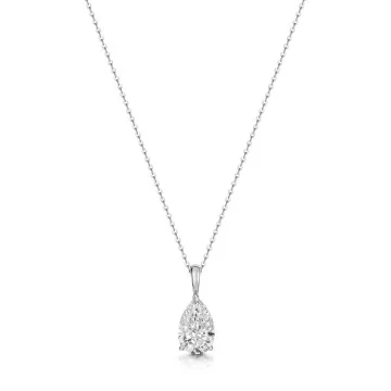18ct White Gold Pear Shape 1.00ct Lab Grown Diamond 3 Claw Solitaire Pendant