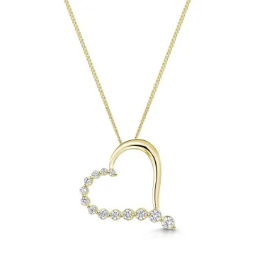 9ct Yellow Gold Round Brilliant 0.20ct Lab Diamond Off Set Heart Pendant