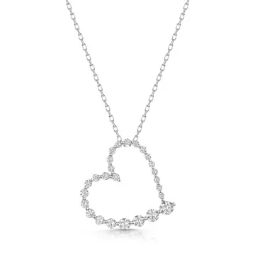9ct White Gold Round Brilliant 1.00ct Lab Grown Diamond Off Set Full Heart Pendant