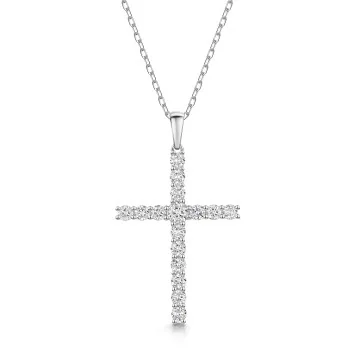9ct White Gold Round Brilliant 1.00ct Lab Grown Diamond Cross Pendant