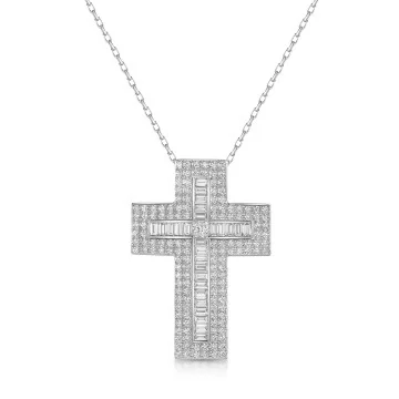 9ct White Gold Round Brilliant, Princess & Baguette Cut 1.25ct Lab Grown Diamond Cross Pendant
