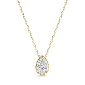 9ct Yellow Gold Pear Shape 1.00ct Lab Diamond Rub Over Pear Shape Pendant