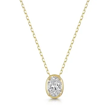 9ct Yellow Gold 1.00ct Oval Cut Lab Grown Diamond Rub Over Pendant