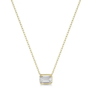 9ct Yellow Gold Emerald Cut 1.00ct Lab Grown Diamond Rub Over Pendant